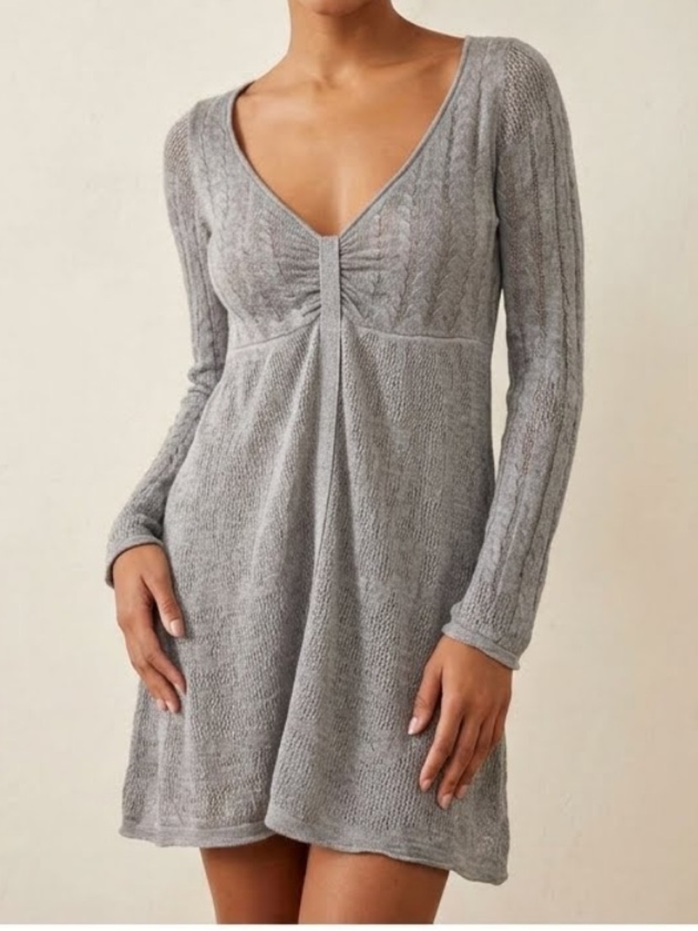 TANDEM Linen Blend Knit Dress Semi-Sheer Fit-n-Flare Mixed Pattern Y2K Small